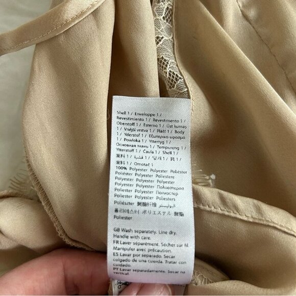 NA-KD Beige Gild Sleeveless Criss Cross Open Back Lace Trim Cami Women’s Medium - Picture 6 of 7